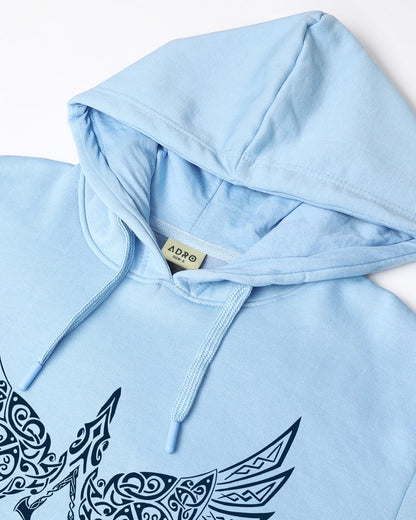 ADRO Men's Cotton Neck Hooded Sweatshirt (H24-BIRD-SK_Sky Blue