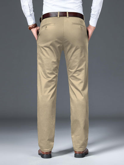 AVANOVA Mens Solid Khakhi Mid Rise Trousers Light Business Style Slightly Stretch Straight Leg Pants for Outdoor Casual Daily T