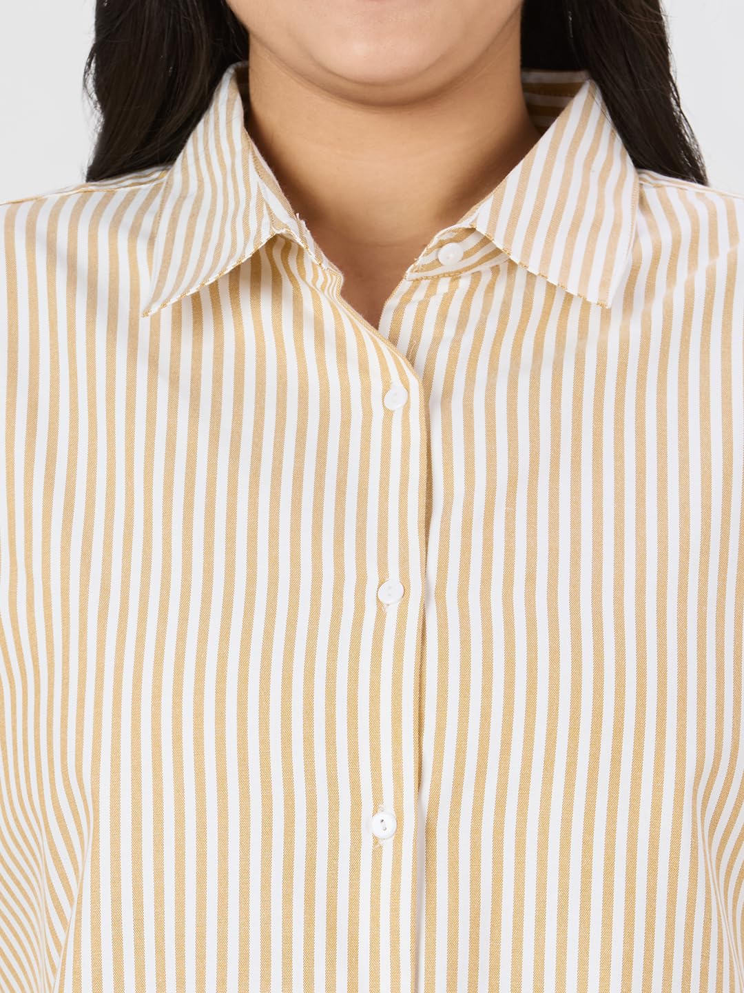 Style Quotient Women Tan White Polycotton Formal Shirt