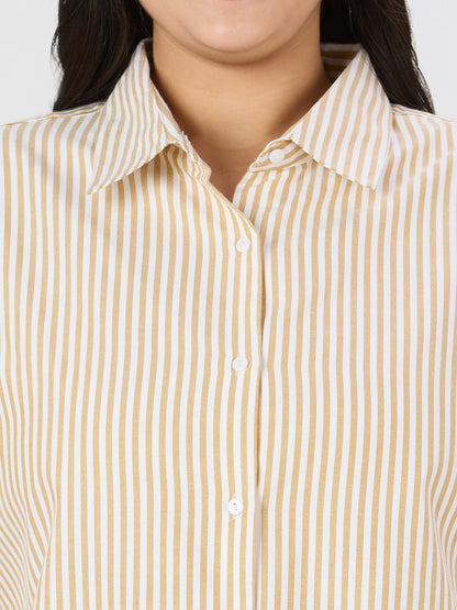 Style Quotient Women Tan White Polycotton Formal Shirt
