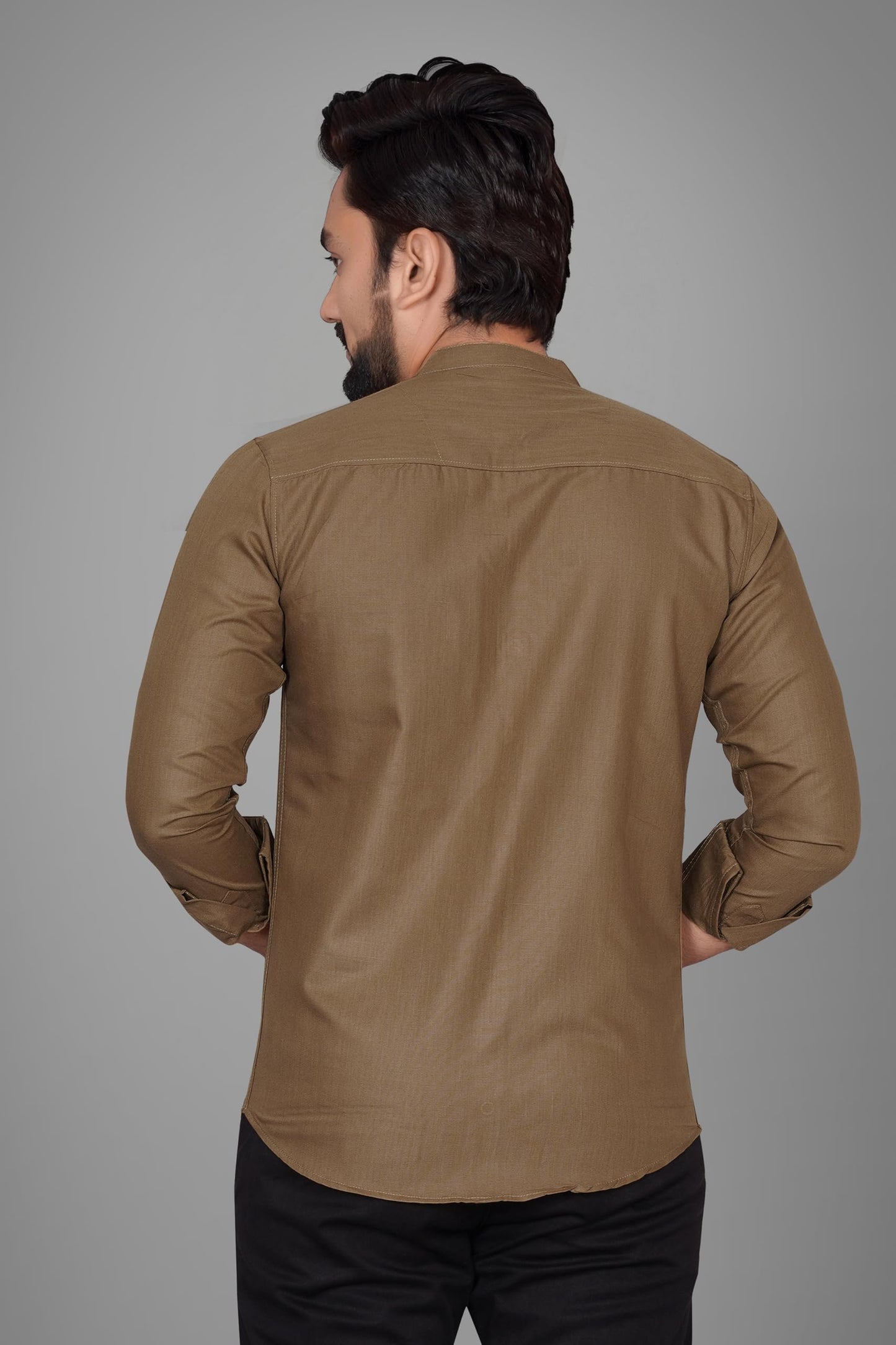 Besix MenS Cotton Solid Shirt With Mandarin Collared Full Sleeve Button Closure Curved Hem Straight Length And One Pocket | Mdr