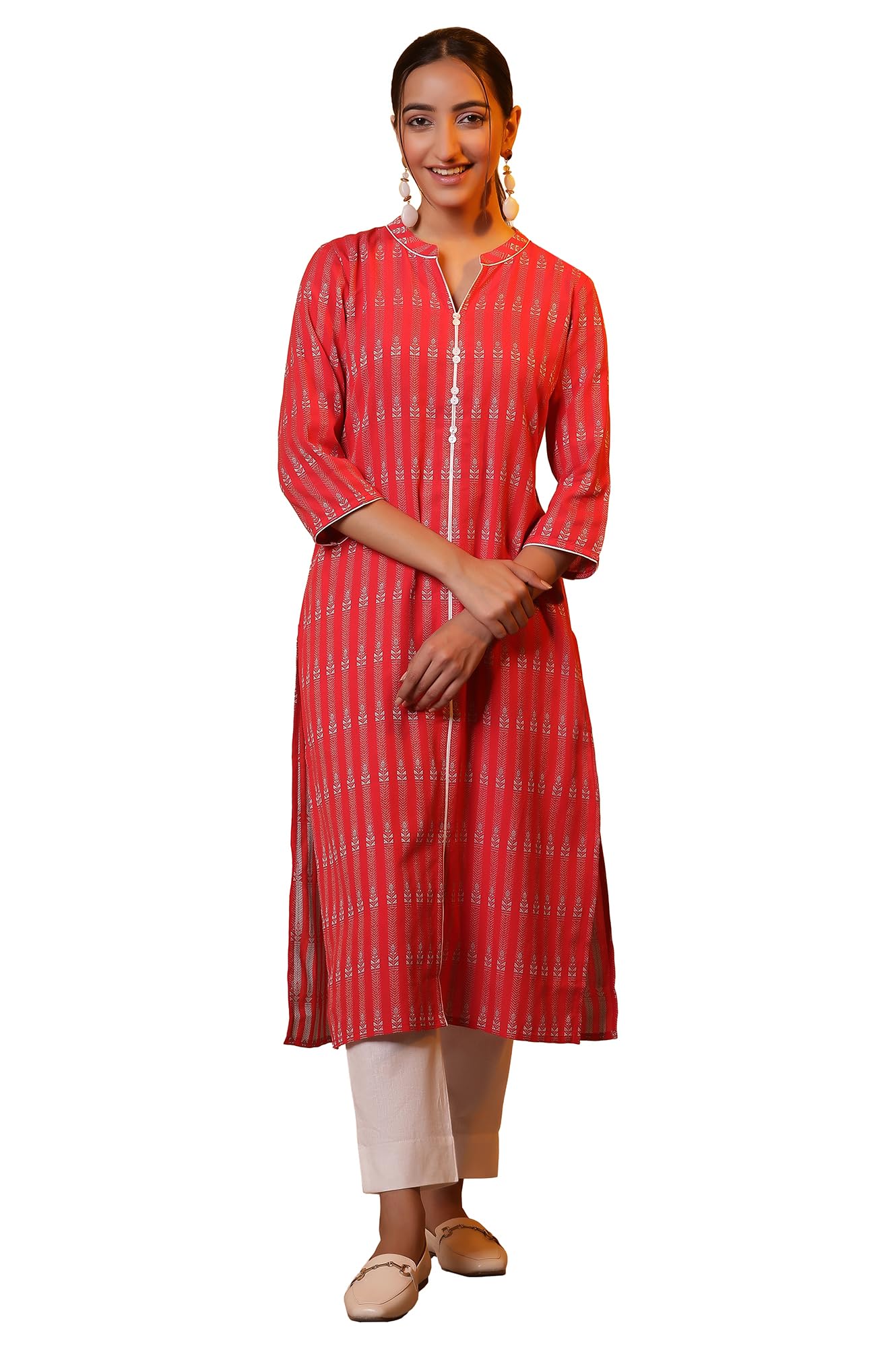 Aurelia Women Striped Rayon Straight Kurta_24FEA14848_XS Red