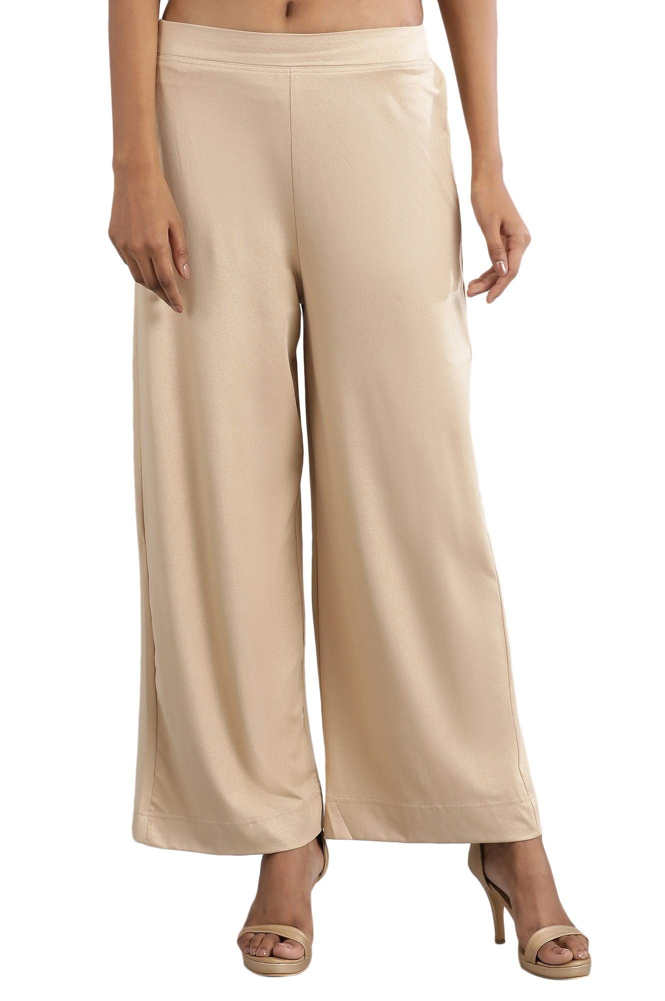 Aurelia WomenS Gold Poly-Blend Solid Palazzo Ethnic Bottomwear