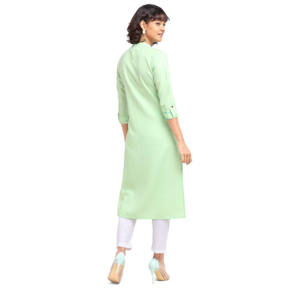 Nainvish Women'S Cotton Blend Straight Printed Kurti With Pant (Sd098-Xl_Green)