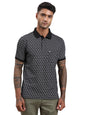 Turtle Men Slim Fit Printed Black Cotton Stretch Polo Tshirt