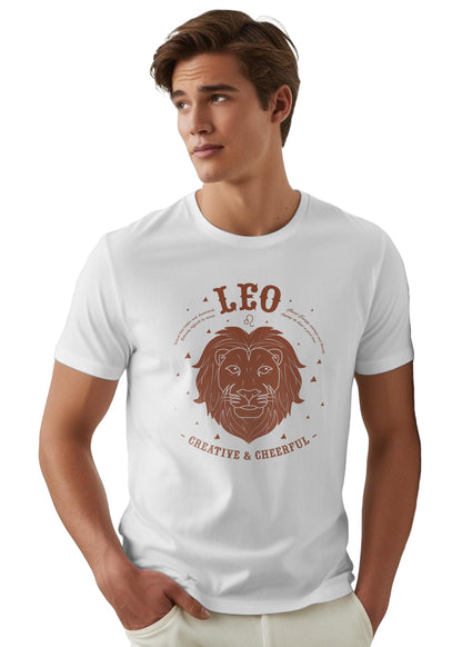 Peppyzone Mens Regular Fit T-Shirt (PZ-ZodiacLeo6006_White