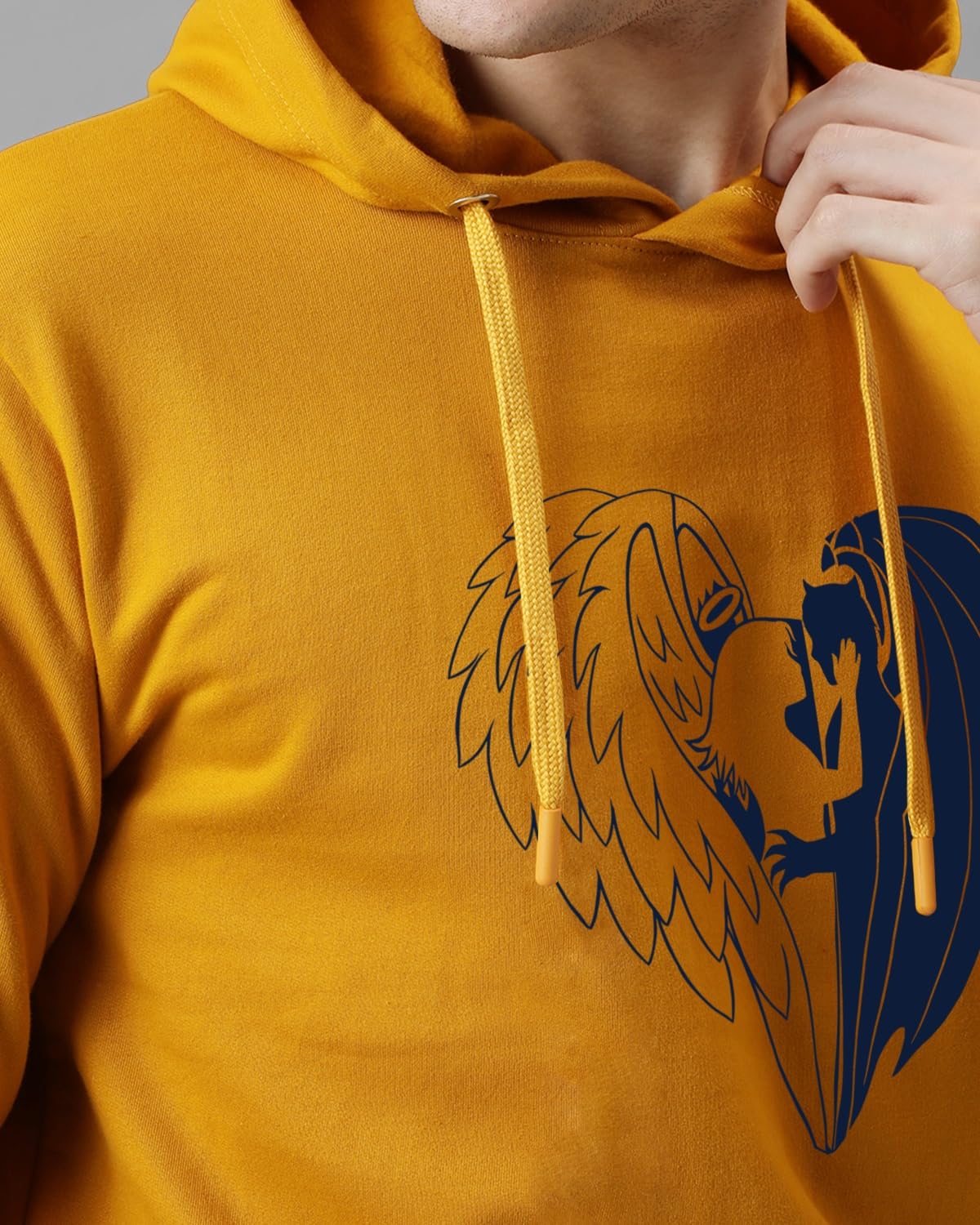 ADRO Men's Cotton Neck Hooded Sweatshirt (H24-DEVI-MU_Mustard