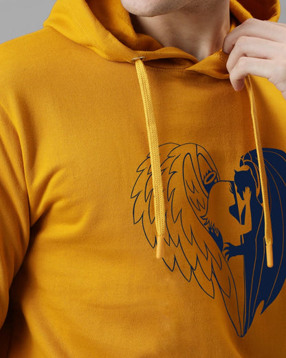 ADRO Men's Cotton Neck Hooded Sweatshirt (H24-DEVI-MU_Mustard