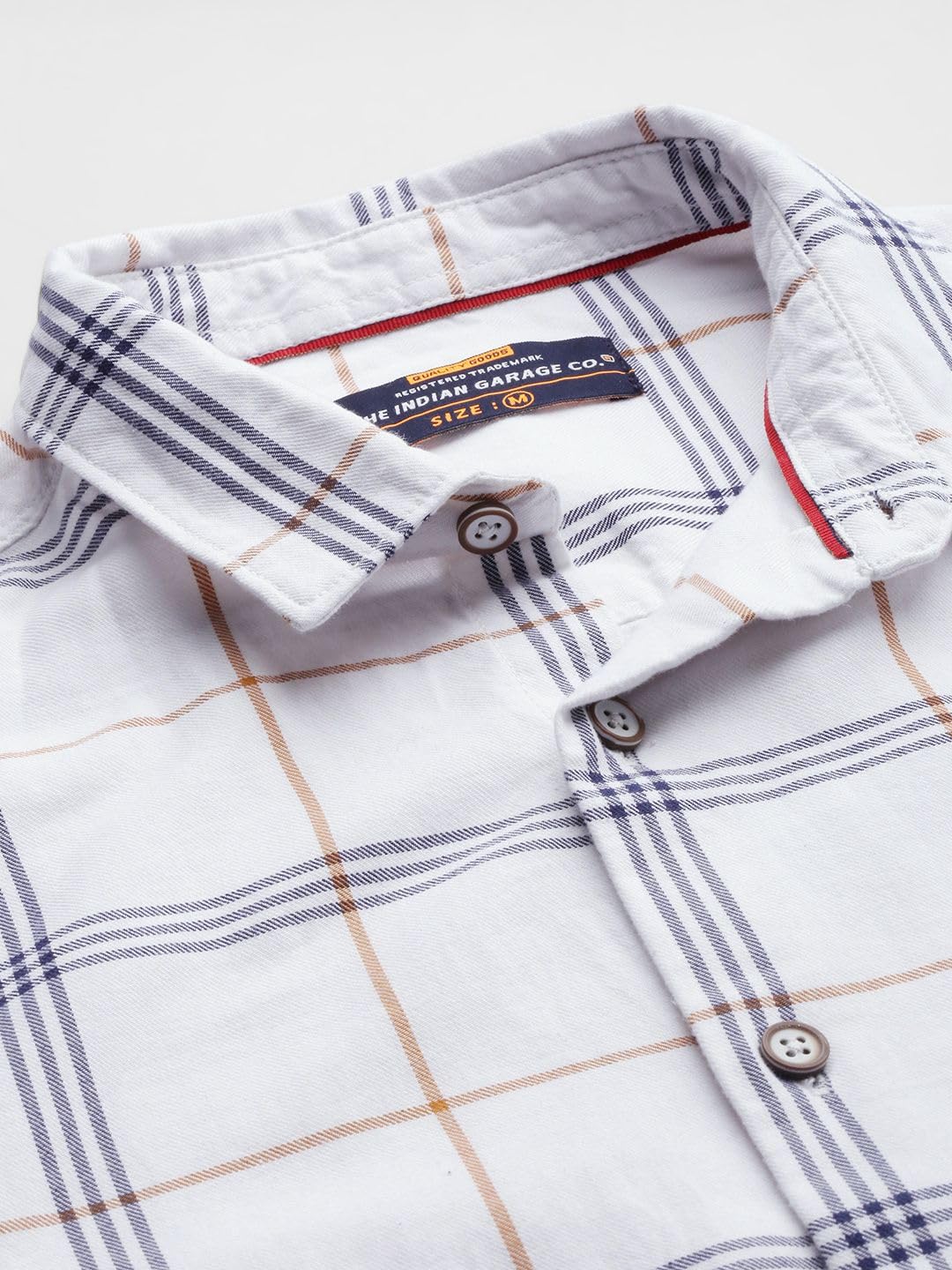 The Indian Garage Co White Regular Fit Spread Collar Checkered Long Sleeves Shirt