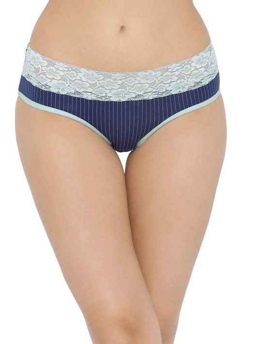 Clovia WomenS Cotton Mid Waist Striped Hipster Panty With Lace Waist (Pn3187P08_Blue_Xxl)