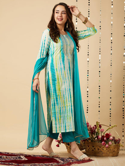 GoSriKi Women's Cotton Blend Kurti Pant Dupatta Set Combo Pack of 2