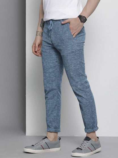 The Indian Garage Co Men Slim Fit Solid Mid-Rise Jogger Trousers Navy