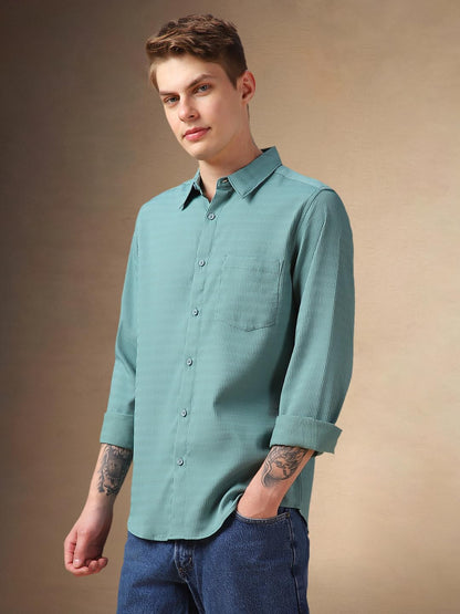Dennis Lingo Men Blue Solid Rayon Regular Fit Full Sleeve Shirts