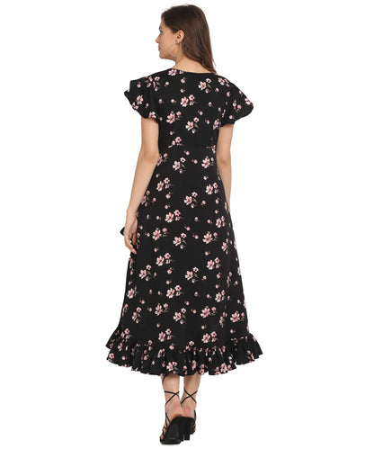 Oomph! Dress For Women Stylish| Summer Vacation Style |Floral Print Wrap Maxi |Lightweight Flared Maxi Dress For Casual & Holida