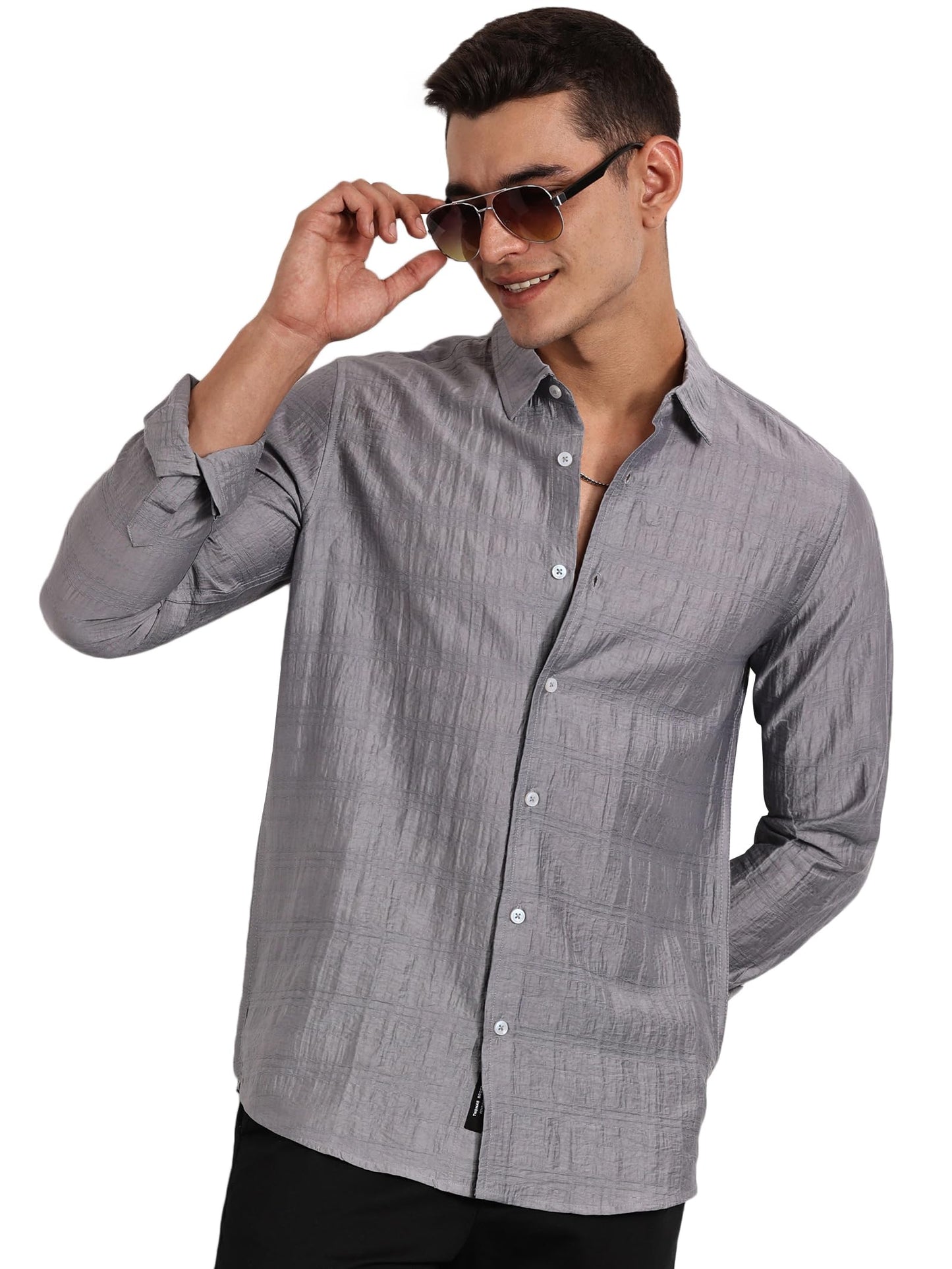 Thomas Scott Slim Fit | Long Sleeve | French Placket | 100% Cotton | Solid Colors | Shirts for Mens Grey