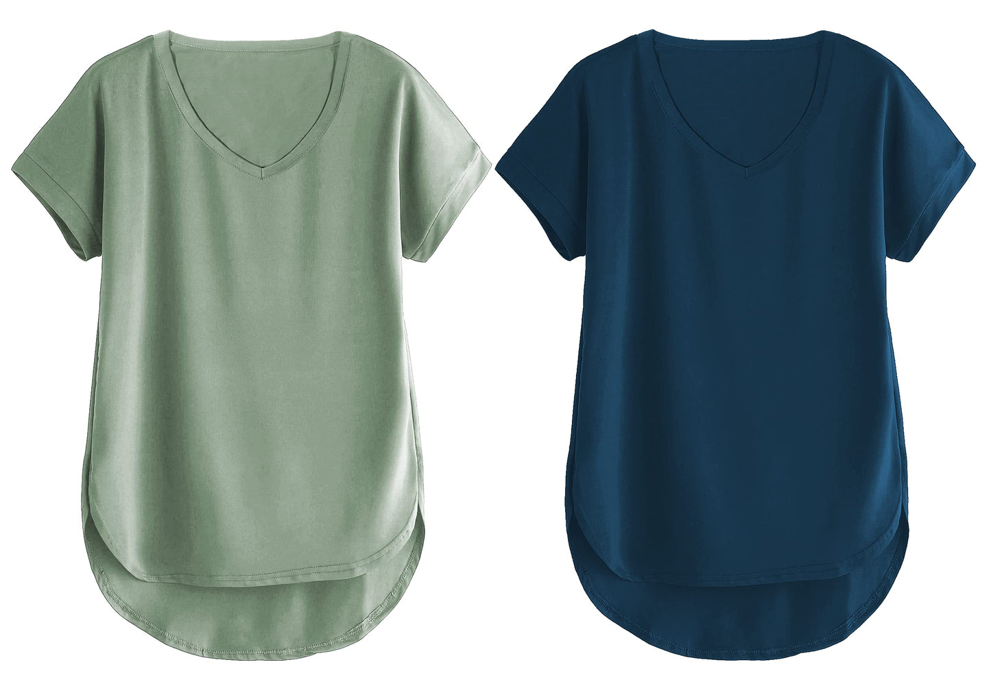 Fabricorn Combo Of Plain Sage Green And Airforce Blue V- Neck Up And Down Cotton Tshirt For Women (Sage Green And Airforce Blue,