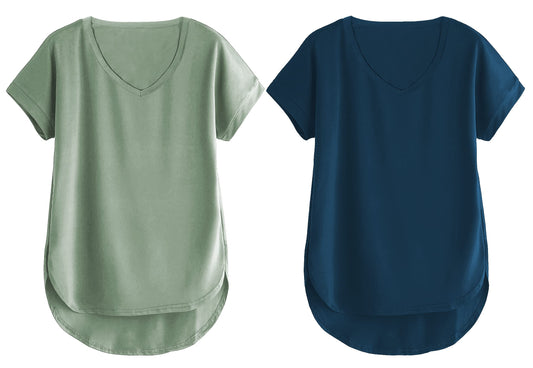 Fabricorn Combo Of Plain Sage Green And Airforce Blue V- Neck Up And Down Cotton Tshirt For Women (Sage Green And Airforce Blue,