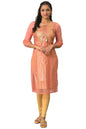Aurelia WomenS Rayon Floral Regular Peach Sequined Yoke Striped Kurta (23Fea14045-505382