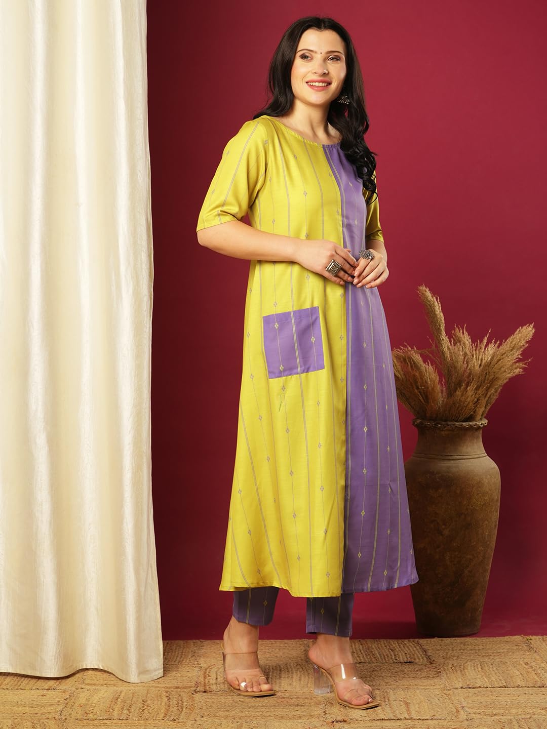 GoSriKi Women's Anarkali Kurta with Pants, Rayon Blend, Size 48, Multicolored, Model MANOHAR MULTI-VKS01-GS