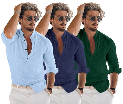 Zartha Combo Of Men Solid Cotton Blend Straight Kurta Shirt Pack Of 3