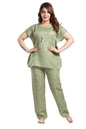 Fabme WomenS Cotton Printed Kaftan And Pyjama Set - Green_Cream