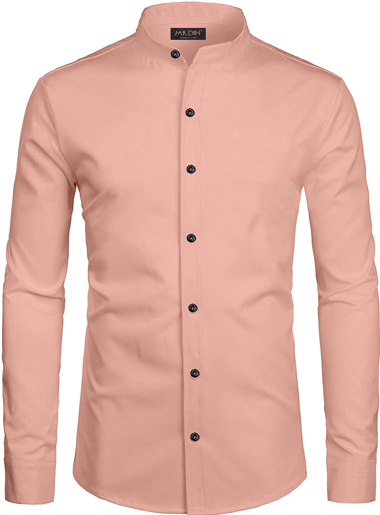 Mildin MenS Cotton Blend Solid Shirt With Mandarin Chinese Collar Full Sleeve Curved Hemline Button Closure Slim Fit | Shirt Fo