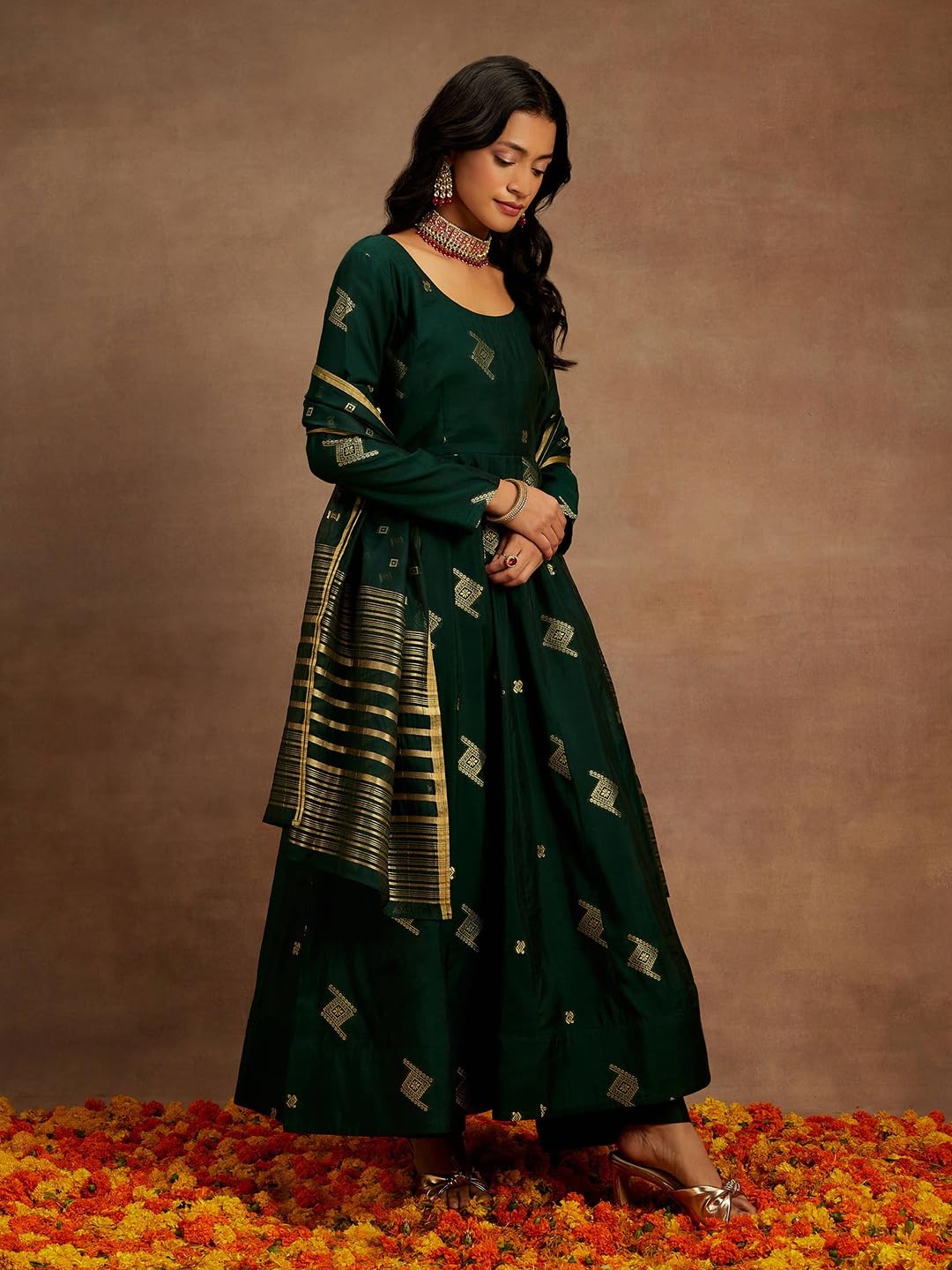 Libas WomenS Chanderi Silk Kurta Sets (34741_Green