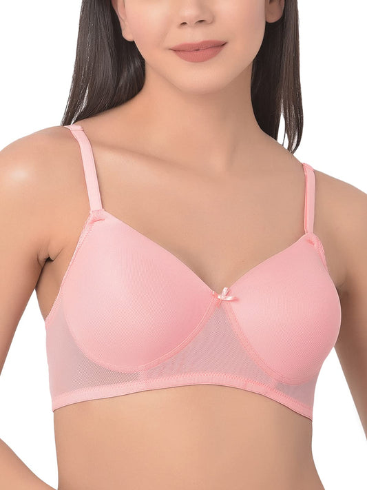 Clovia Womens Powernet Solid Padded Full Cup Wire Free T-Shirt Bra (BR1480P22_Light Pink_40C)
