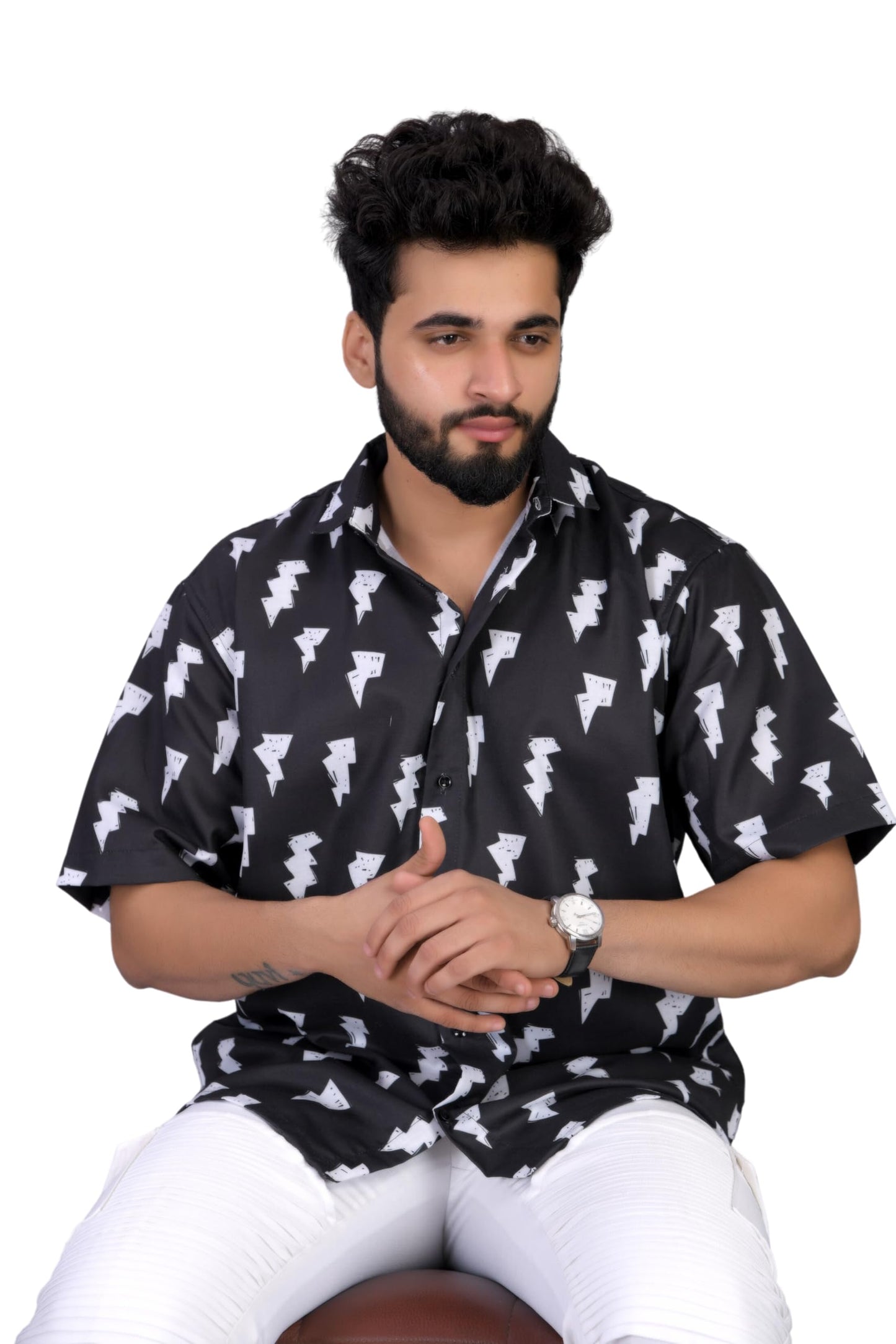 Brown Culture MenS Cotton Blend Abstract Print Shirt With Spread Collared Half Sleeves Standard Length And Button Down Closure