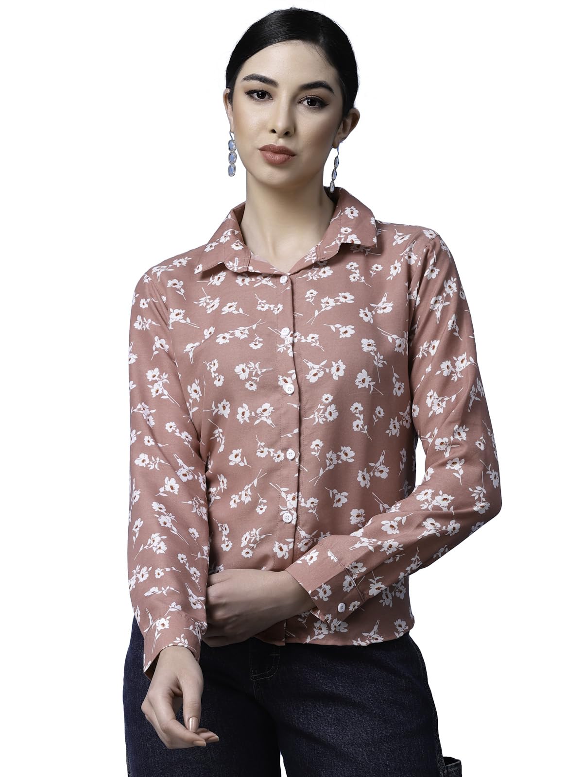OOMPH! Shirts for Women, Floral Printed, Orange