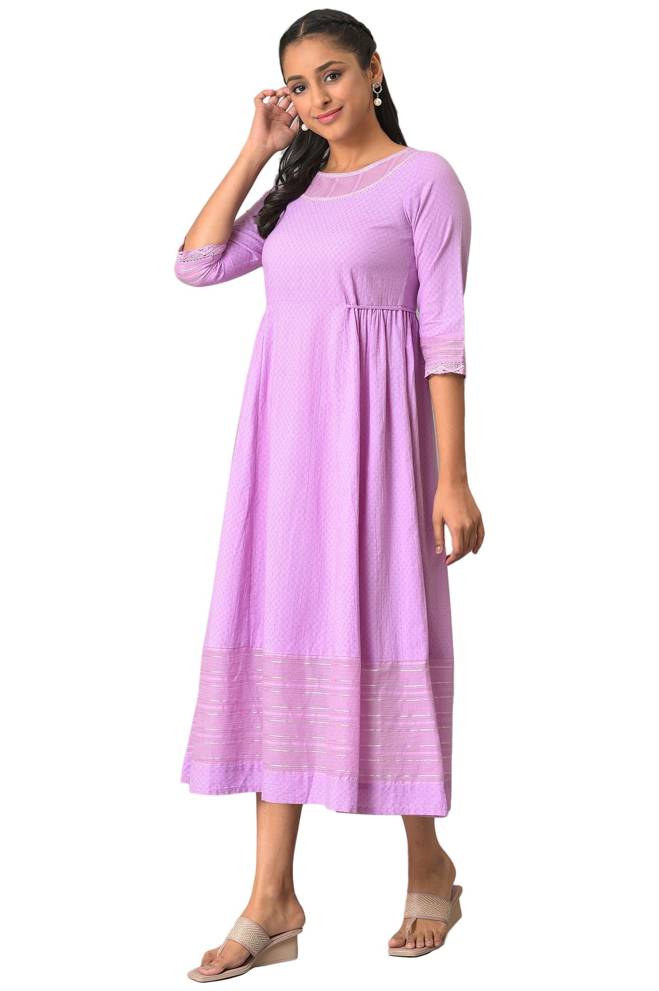 Aurelia WomenS Cotton Fit And Flare Midi Dress (23Fea13854-605535_Purple