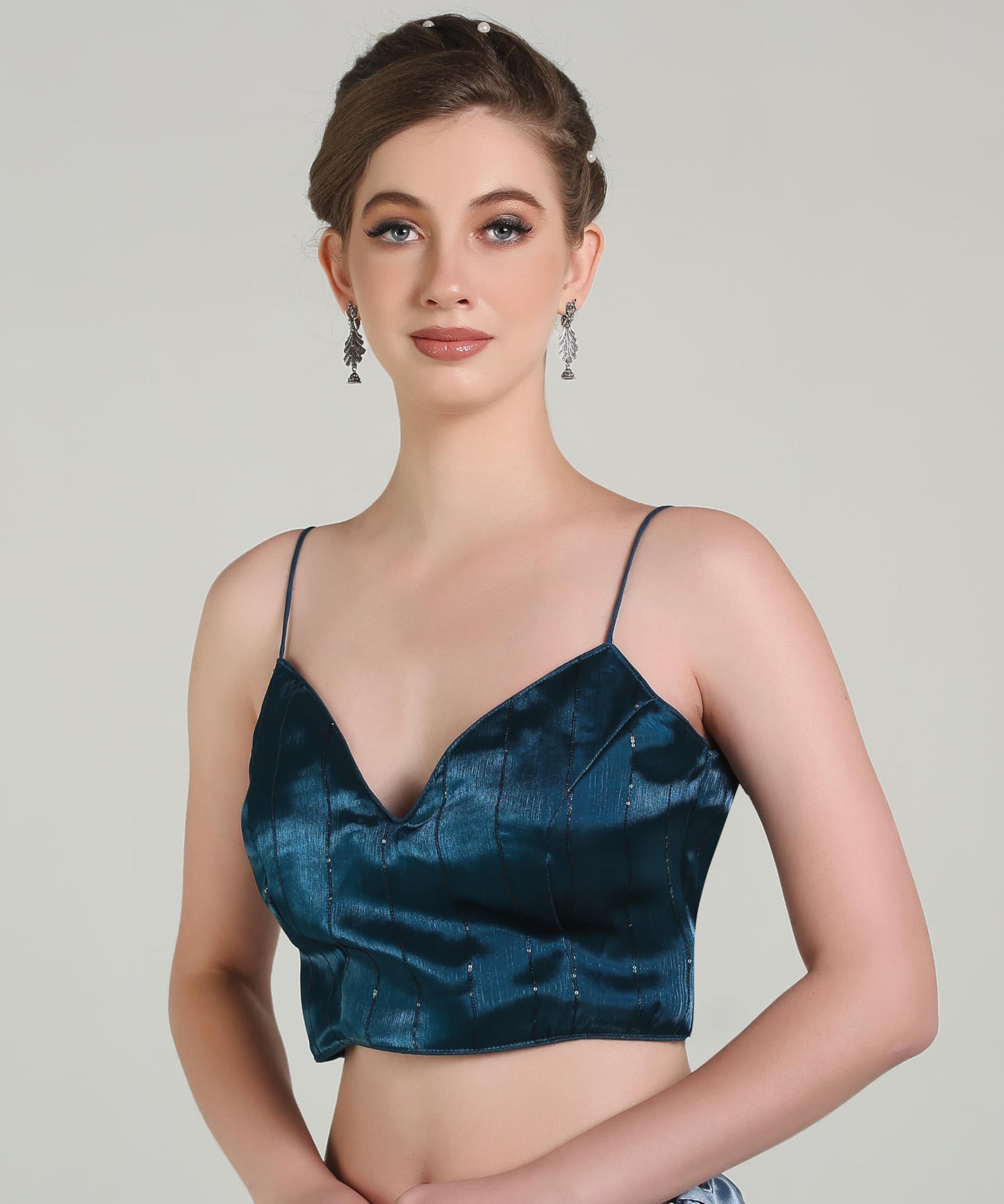 Pujia Mills Woman Wine Designer Zimi Chu Slub Shining Material With Sequnace Work Blouse