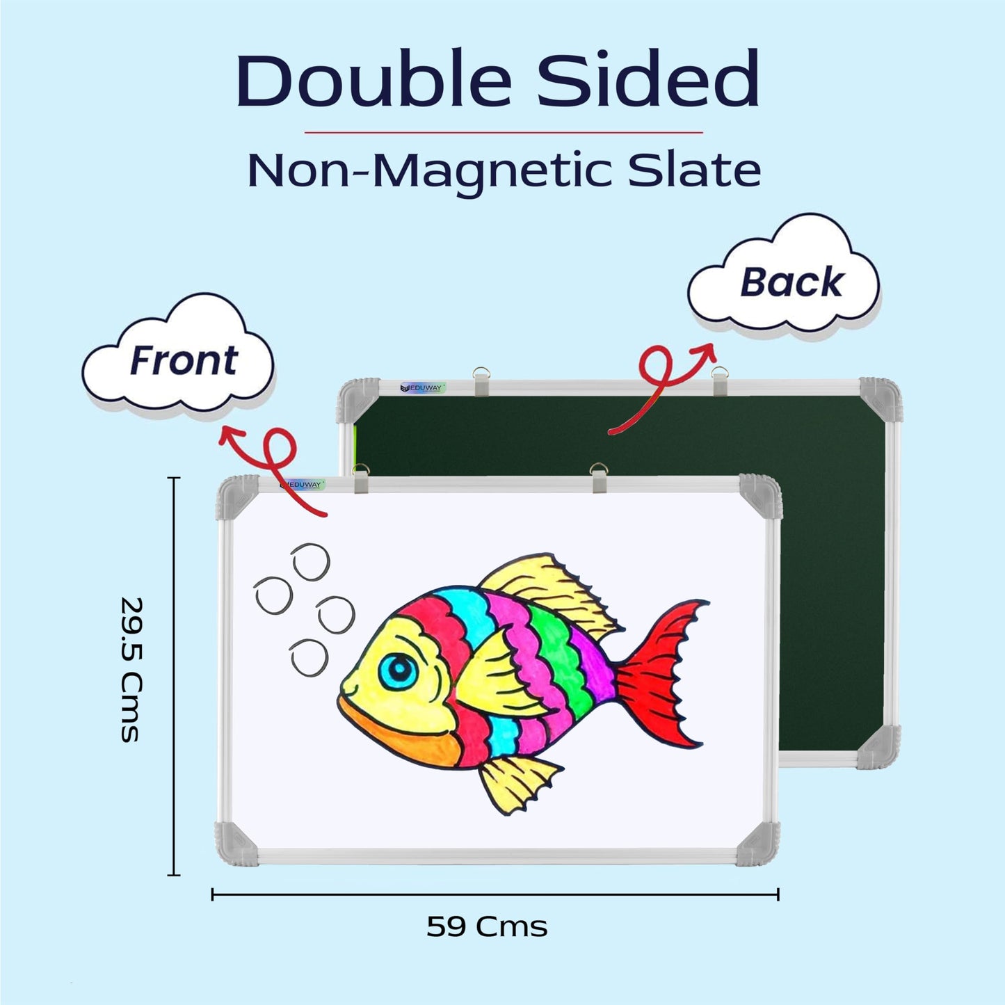 Eduway Non Magnetic 2 in 1 Learn N Write 1x2 Feet Slate for Kids | Double Sided Front for Chalk & Reverse Dry Erase Marker Board