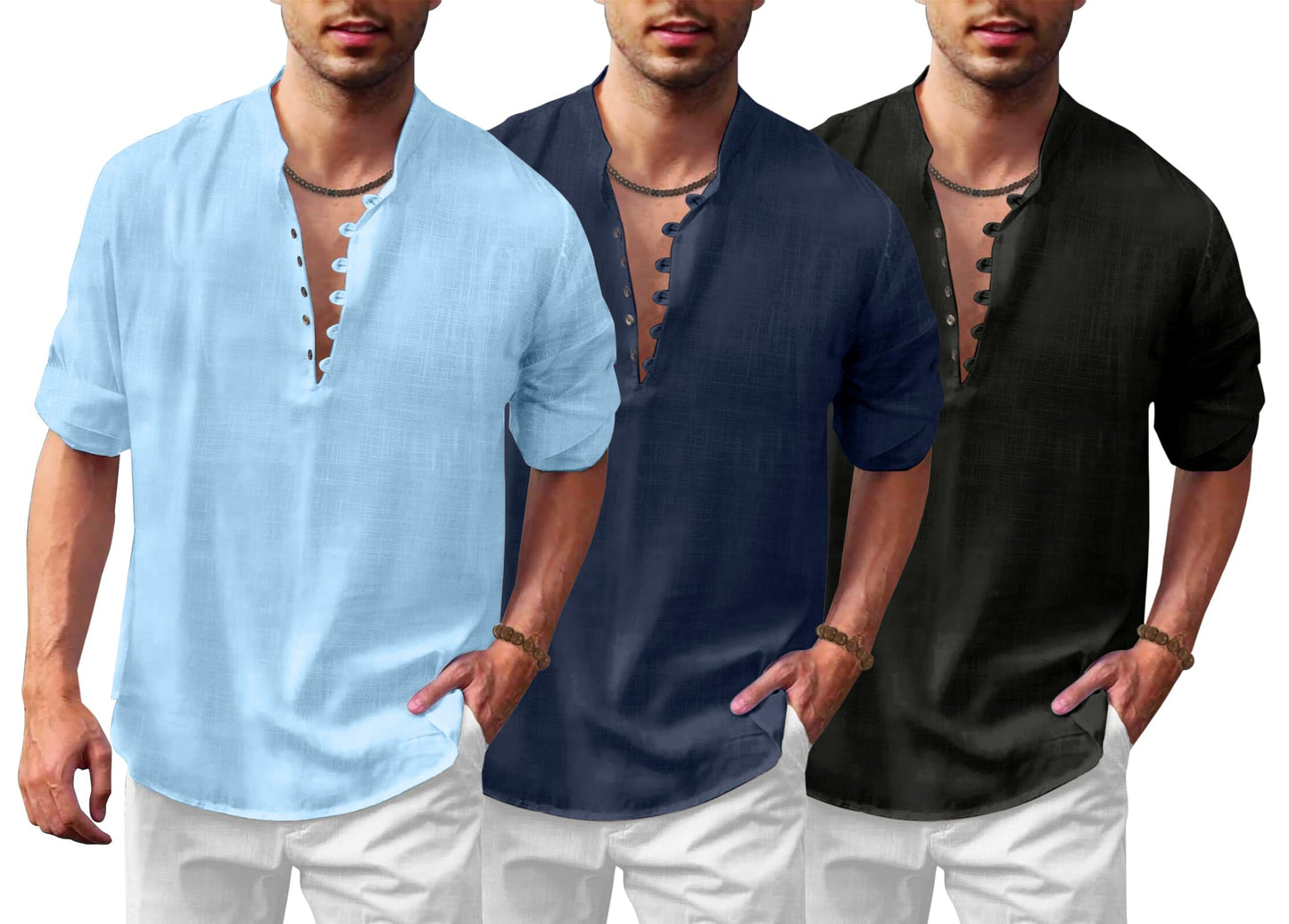 Finivo Fashion Combo Of MenS Solid Cotton Blend Straight Kurta Shirt Pack Of 3