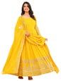 Fashion Basket Georegtte Anarkali Long Dress For Women Yellow