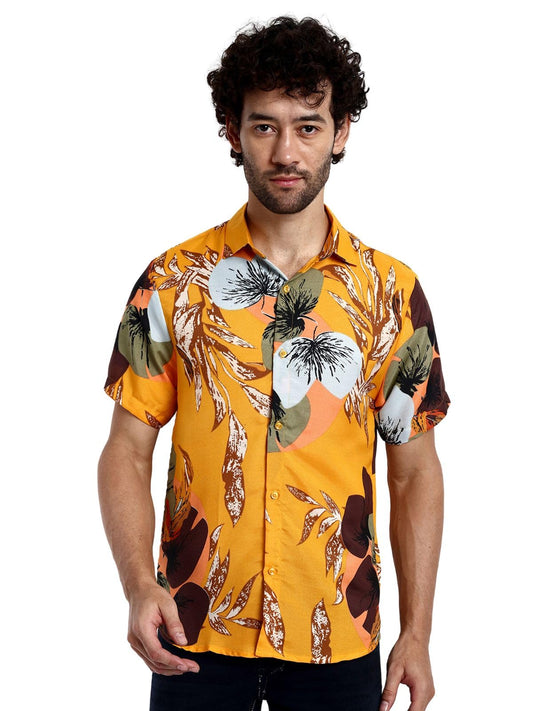 Greciilooks Mens Rayon Casual Shirt Regular Fit Men Casual Shirt (Yellow, Xx-Large)