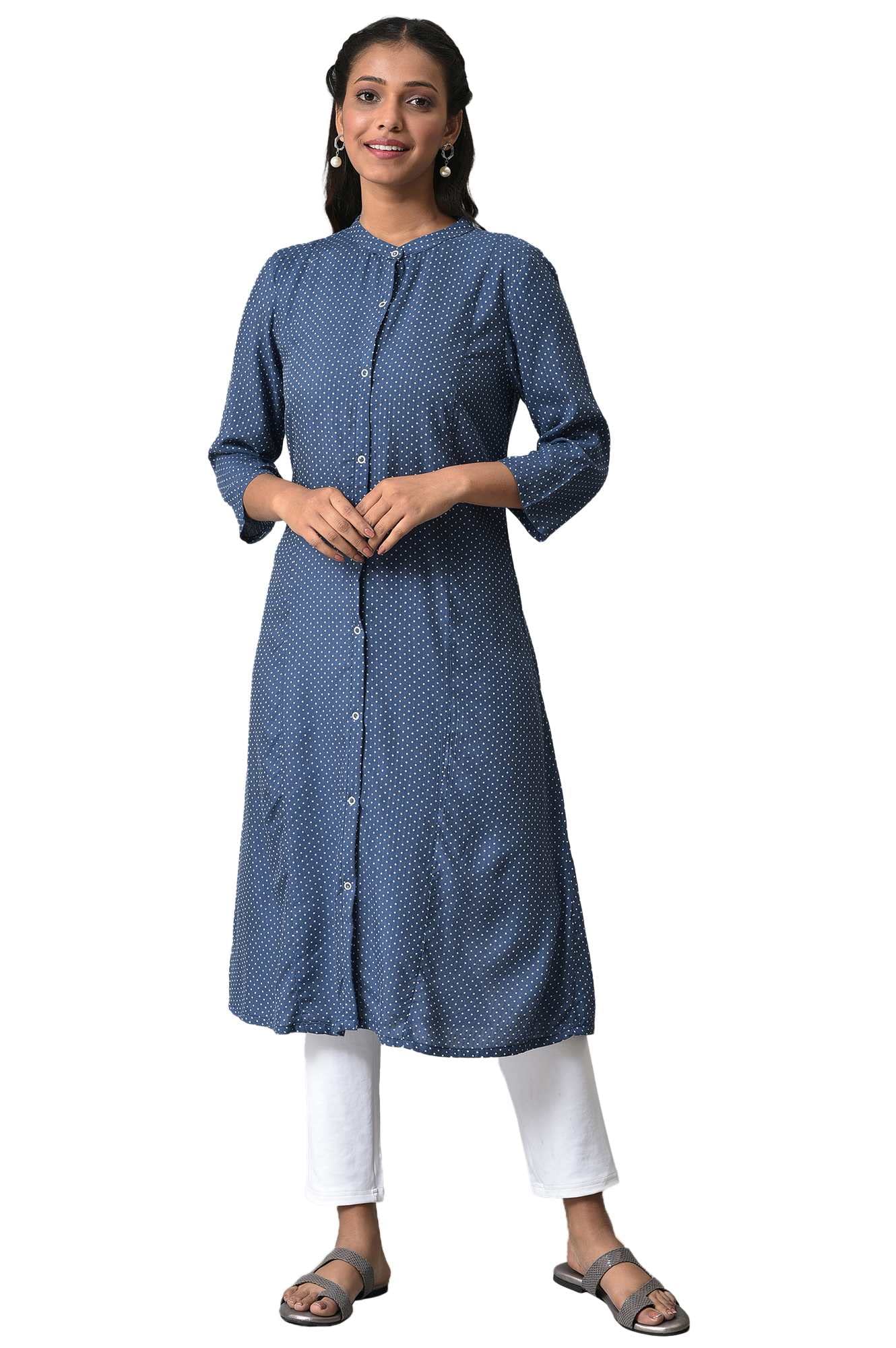 Aurelia Women's Viscose Regular Shirt (23AUA14108-830014_Blue