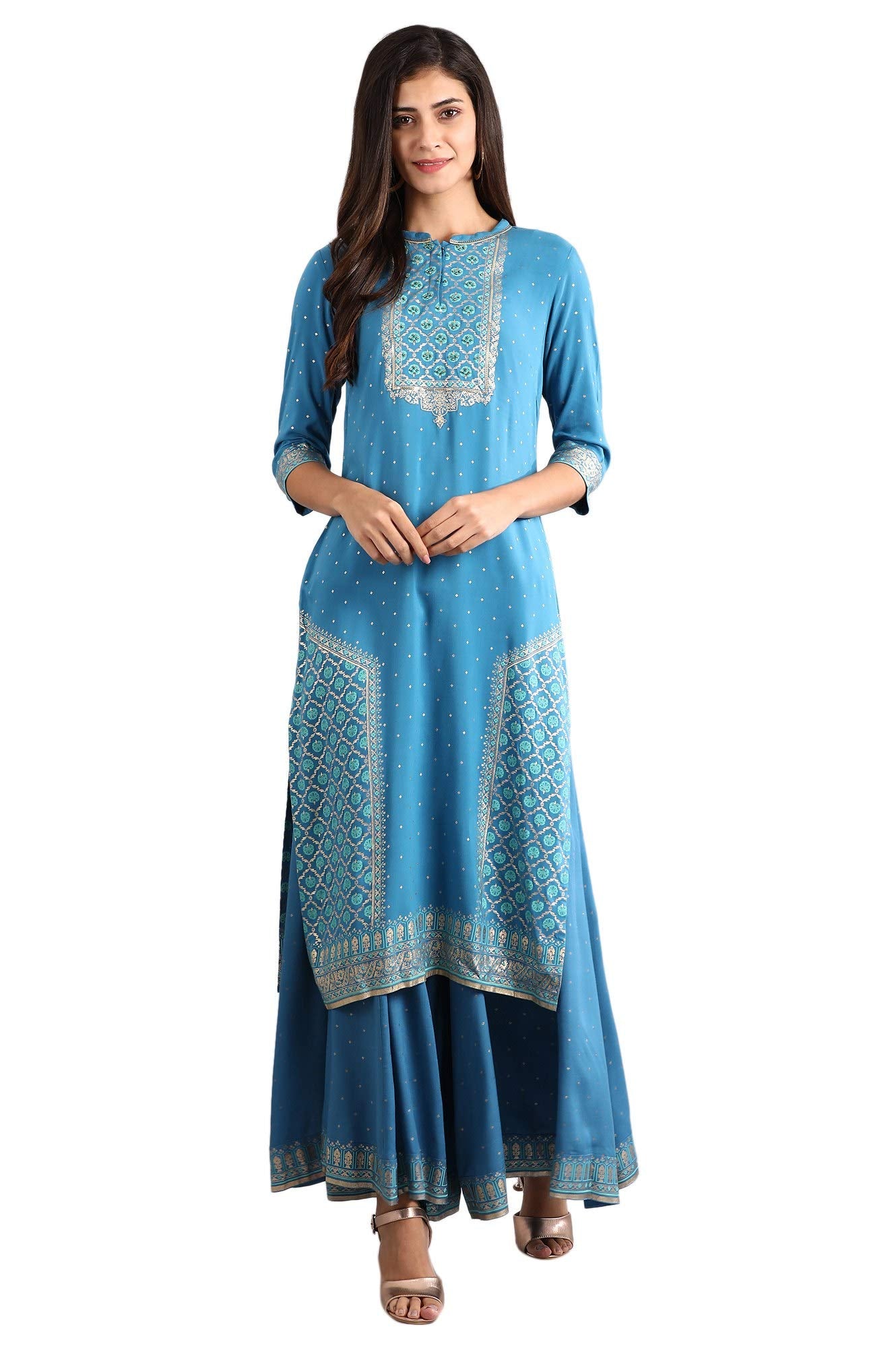 Aurelia WomenS Rayon Ornamental Print Regular Kurta (21Fea11363-501539_Blue_Xl)
