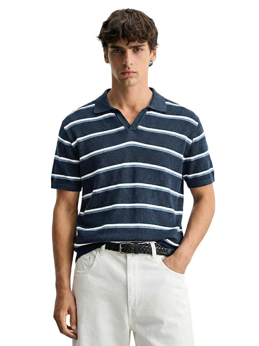 The Indian Garage Co Mens Slim Fit Half Sleeves Striped Polo T-Shirt