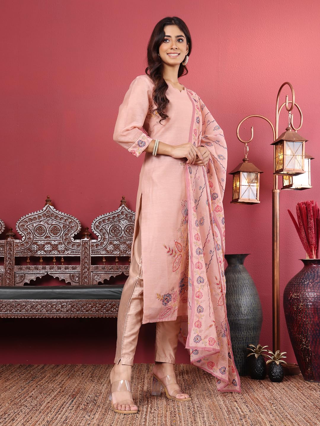 Varanga Women Pure Kantha Hand Embroidered Kurta Set With Embroidered Dupatta