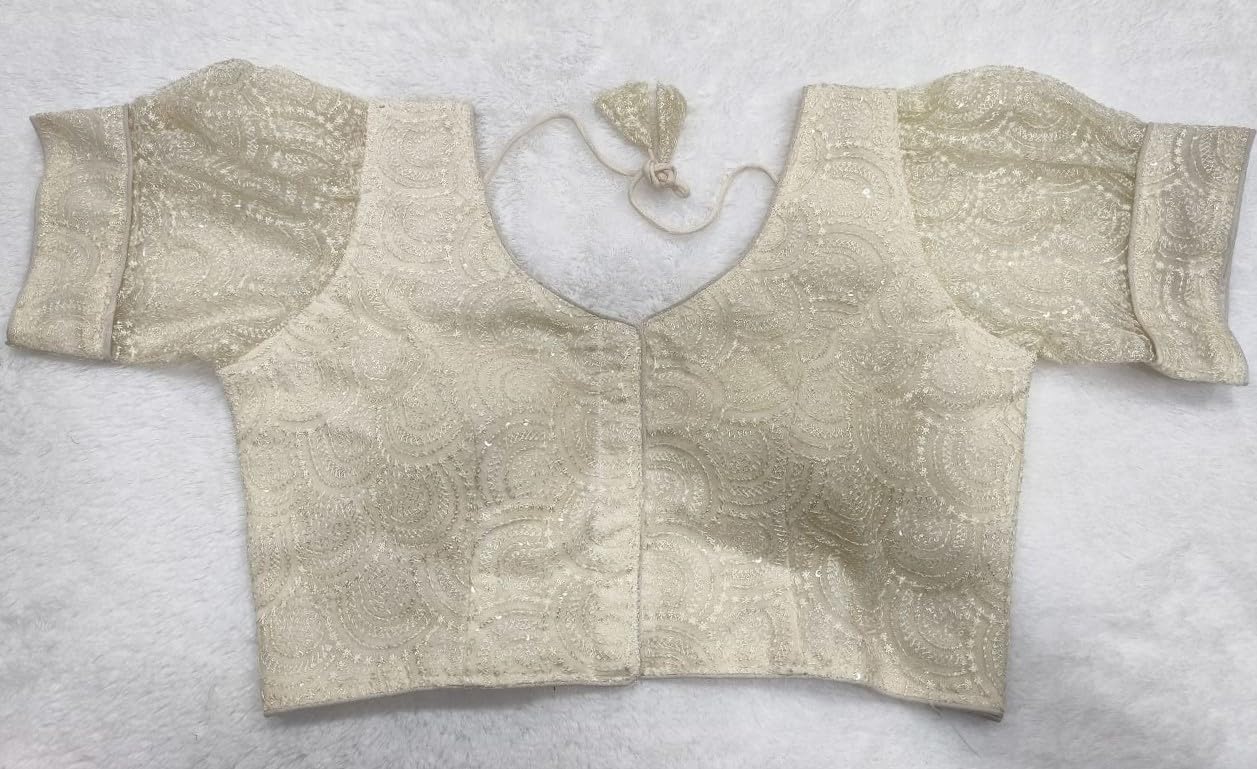 Pujia Mills Womens Readymade Indian Ethnic Designer Stitched Womens Blouse net Chiken shifli Sequence Embroidery Work Blouse Fa