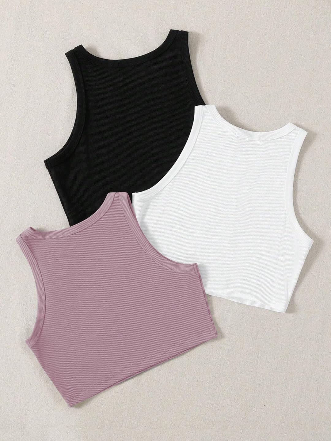 Toochki Tops for Woman | Crop | Short | Western | for Jeans | Spandex Top | Sleeveless | Stretchable | Pack of Three | Black-Whi