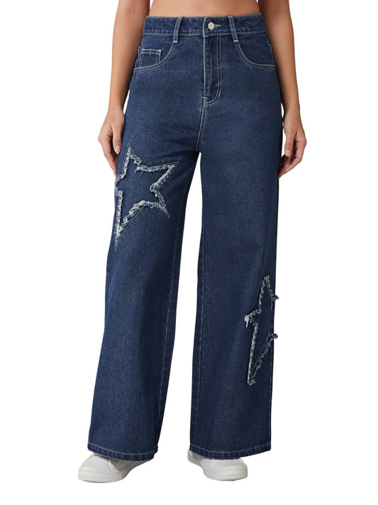 Dolce Crudo Womens High Rise Mildly-Distressed Regular-Length Stretchable Denim Wide-Leg Jeans (DOSS24DEN12-92-341-30, Dodger B