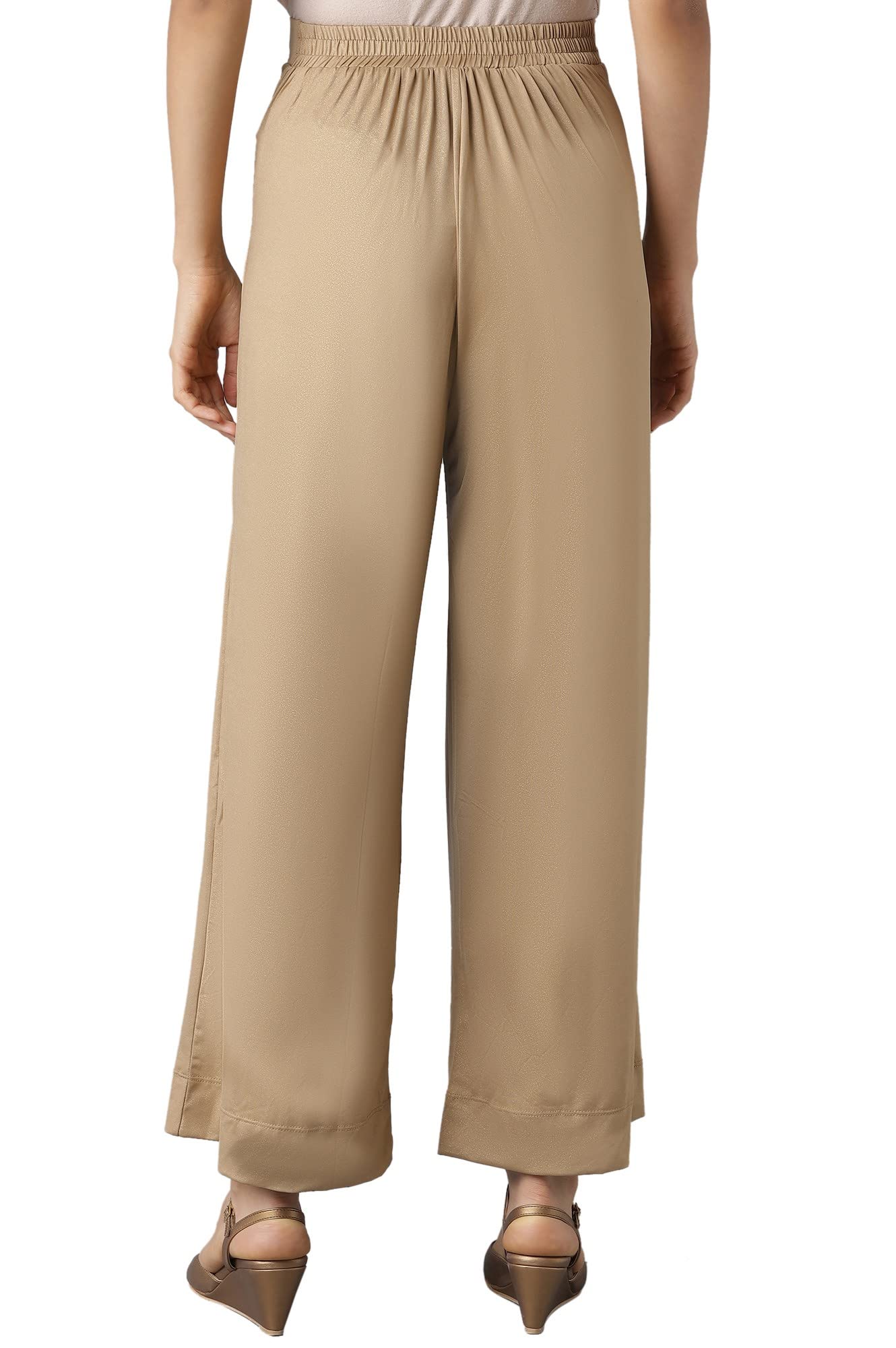 Aurelia Gold Solid Poly-Blend Palazzo Ethnic Bottomwear for Women