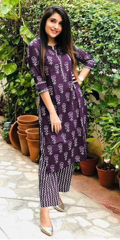 LookMark Womens Printed Cotton Blend Straight Kurta Pant Set - Elegant Ethnic Wear Ensemble for Modern Women, Perfect for Any O