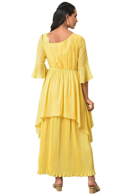 Aurelia WomenS Polyester Fit And Flare Midi Dress (23Fea14004-507007_Yellow