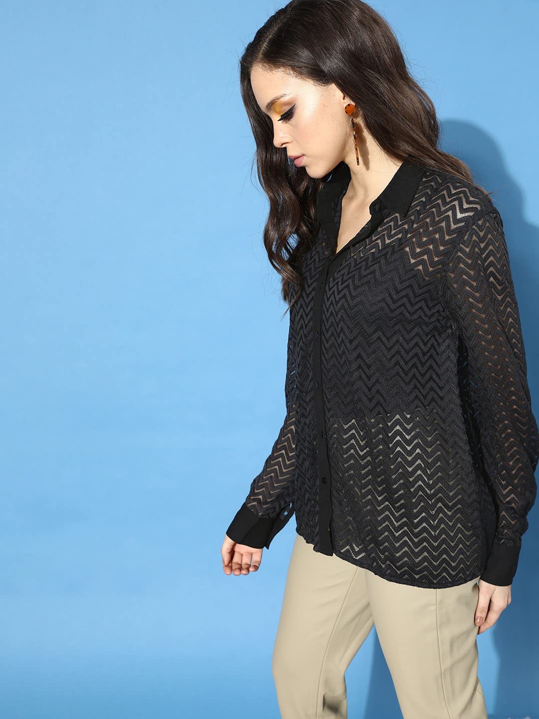 Style Quotient Women Black Chevron Shirts