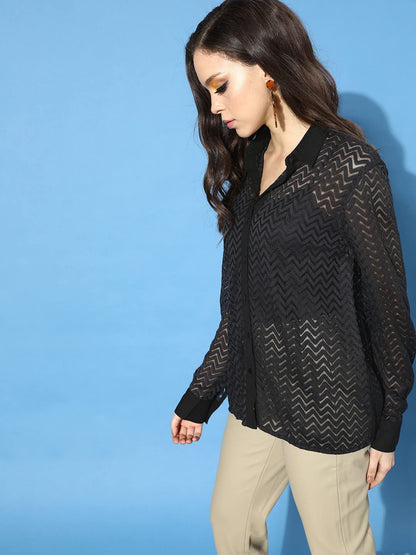 Style Quotient Women Black Chevron Shirts