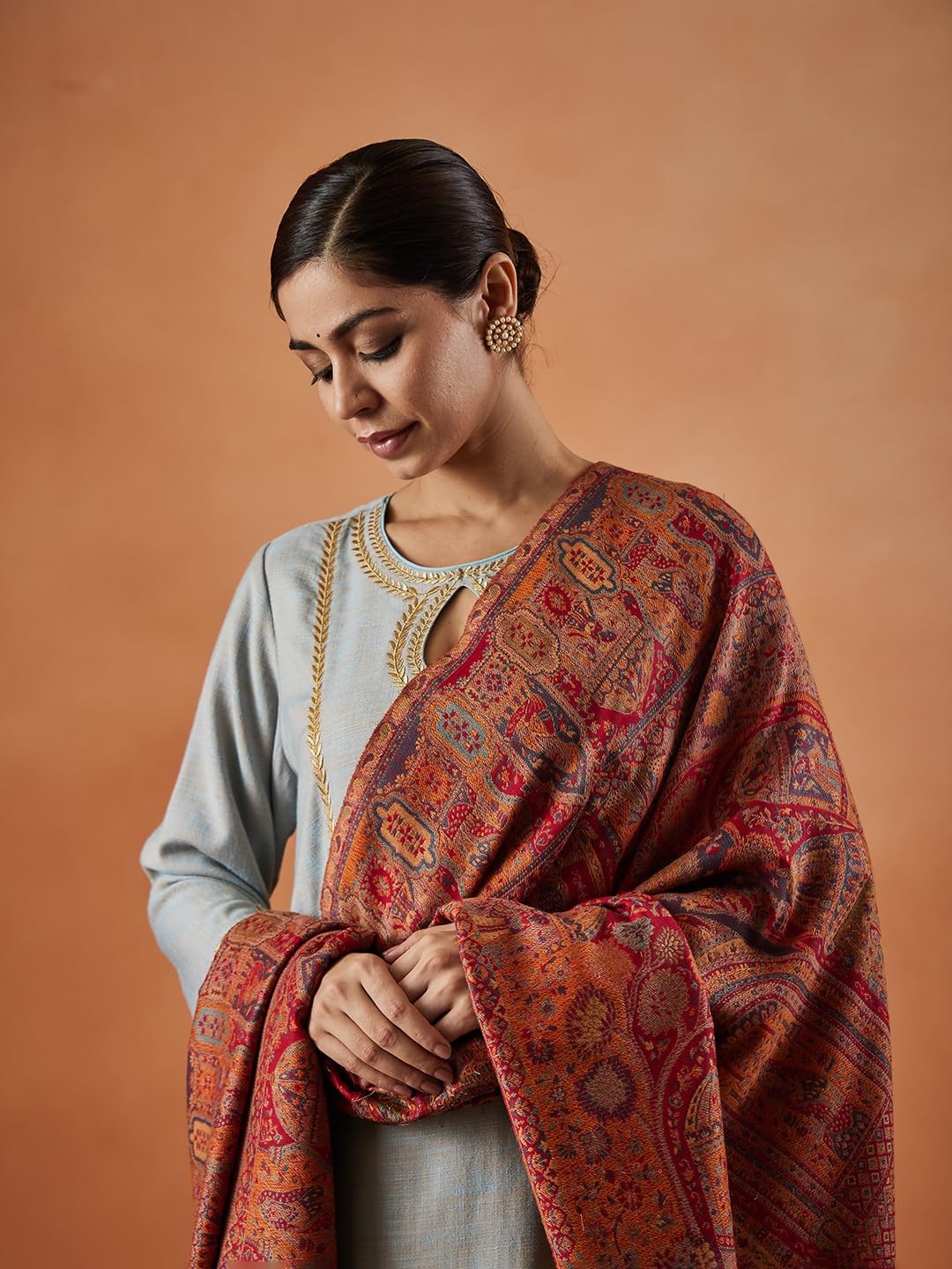 Pashmoda Women Surmai Kaani Wool Blend Kashmiri Shawl (Size: 101X203 CM)