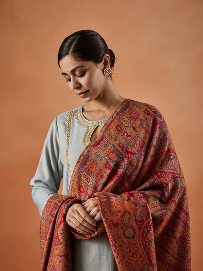 Pashmoda Women Surmai Kaani Wool Blend Kashmiri Shawl (Size: 101X203 CM)